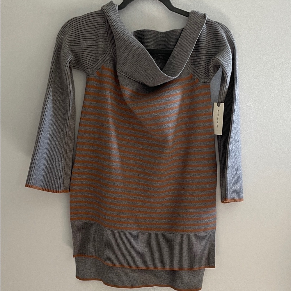 Anthropologie Gray and Orange Brown Striped Women's Sweater Fall NWT $120 XS